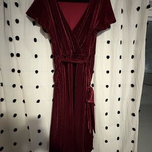 Modcloth Ribbed Deep Red Velvet Midi Dress